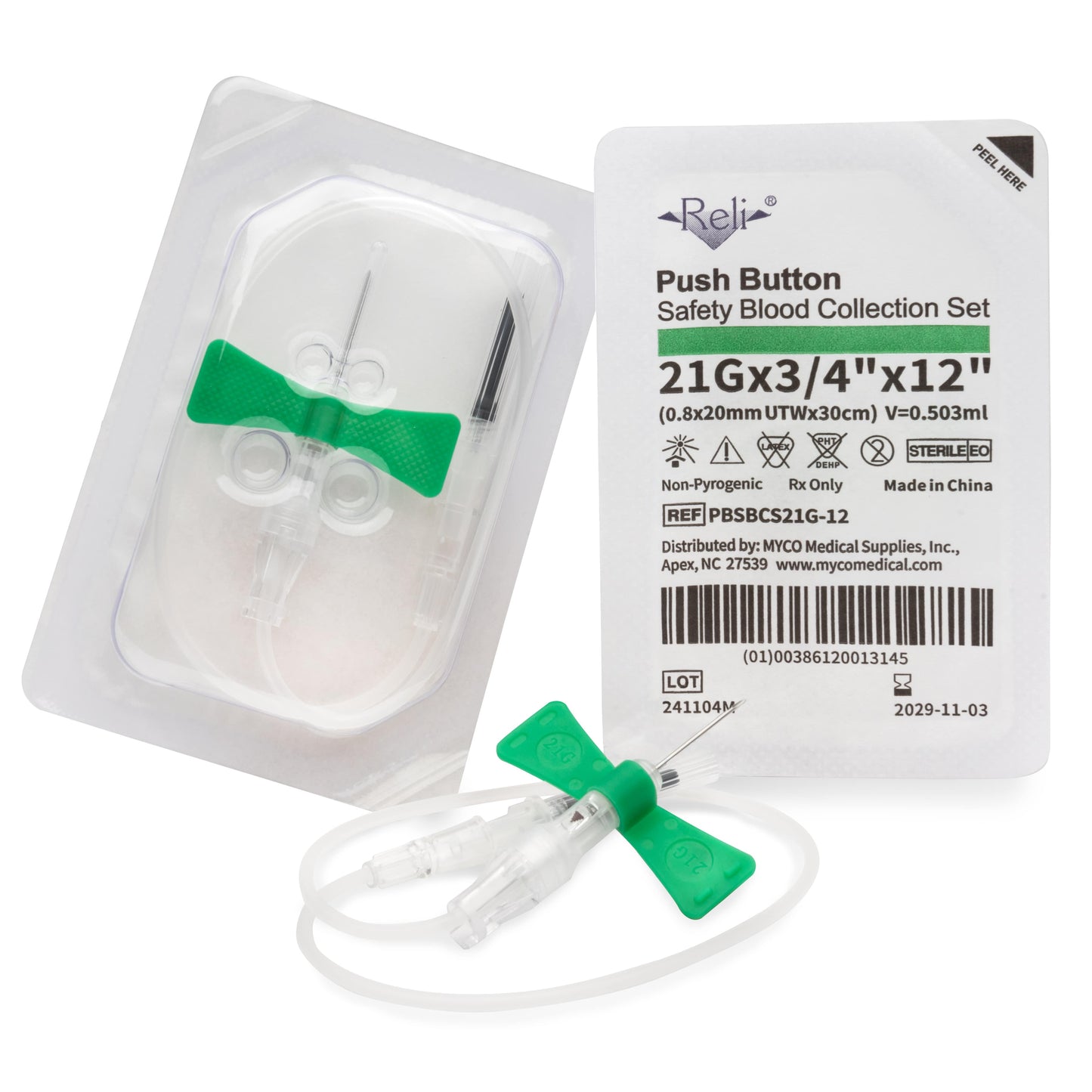 Push Button Safety Blood Collection Set, 21G x _, 12 Tubing,  50/BX, 4BX/CS (US Only)
