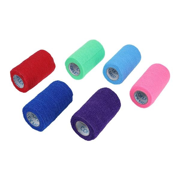 Self-Adherent Wrap, 4" x 5 yds, Colorpack, includes Red, Blue, Light Blue, Purple, Neon Pink & Neon Green, Hand Tear, Latex, 18 rl/cs