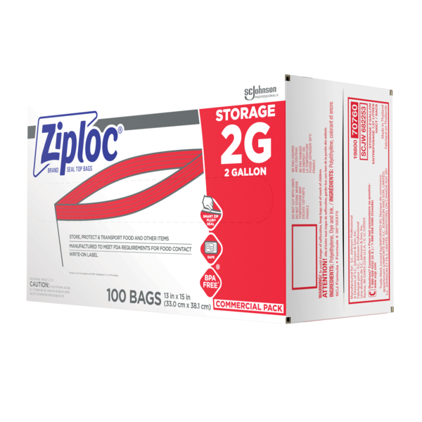 Ziploc Brand Seal Storage Bag, 2 Gallon, 100/cs