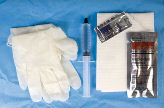 Foley Tray, 1000 ml Outer Tray, Includes: 10 cc Syringe Prefilled with Sterile Water, Vinyl Powder-Free Gloves, Waterproof and Fenestrated Drapes, Lubricating Jelly and (3) BZK Swabsticks, 20/cs