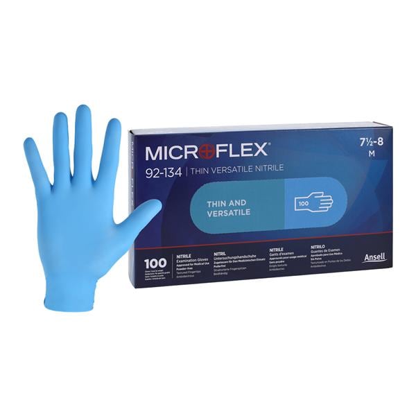 Exam Glove, Nitrile, Medium (7.5-8), Thin and Versatile, Powder-Free, Textured Fingers, Blue, 100/bx, 10 bx/cs (US Only)