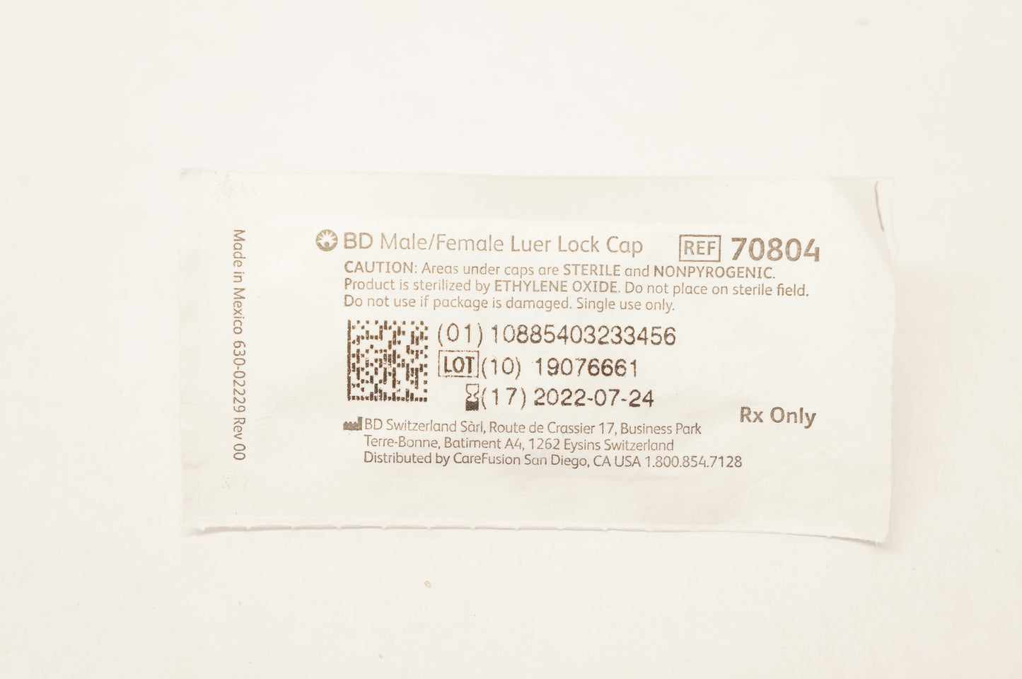 Accessories: Female/ Male Luer-Lock Cap, Not Made with DEHP, Sterile, 600/cs (Continental US Only) (Drop Ship Requires Pre-Approval)