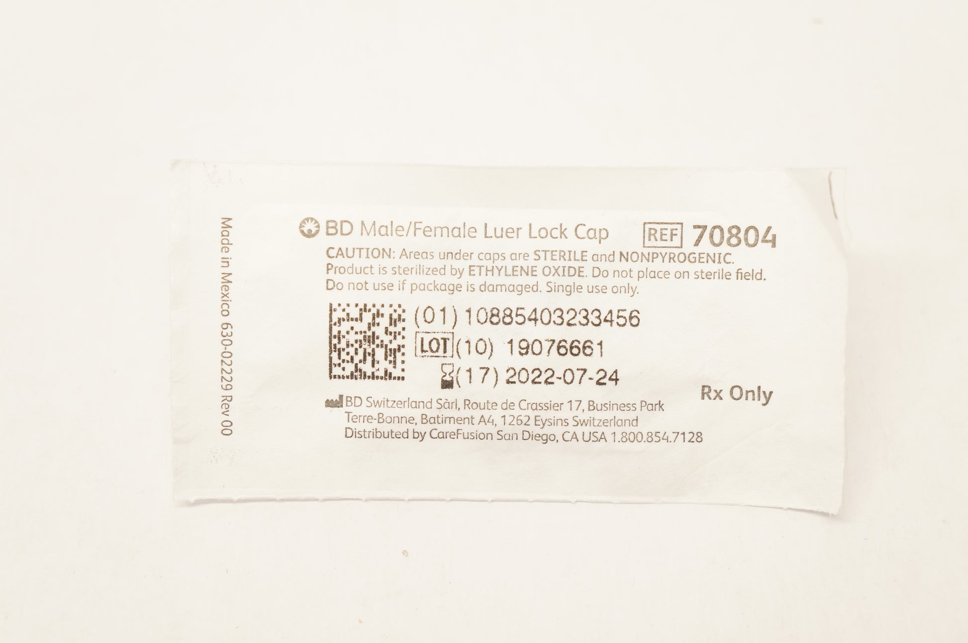 Accessories: Female/ Male Luer-Lock Cap, Not Made with DEHP, Sterile, 600/cs (Continental US Only) (Drop Ship Requires Pre-Approval)