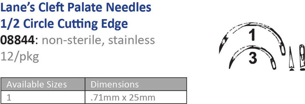 Suture Needle, Size 1, Lanes Cleft Palate, 3/8 Circle Cutting Edge, 12/pk (Vendor MOQ 10 DZ) (DROP SHIP ONLY)<img align="middle" src="/images/MOQ.png" border="0" title="MOQ">