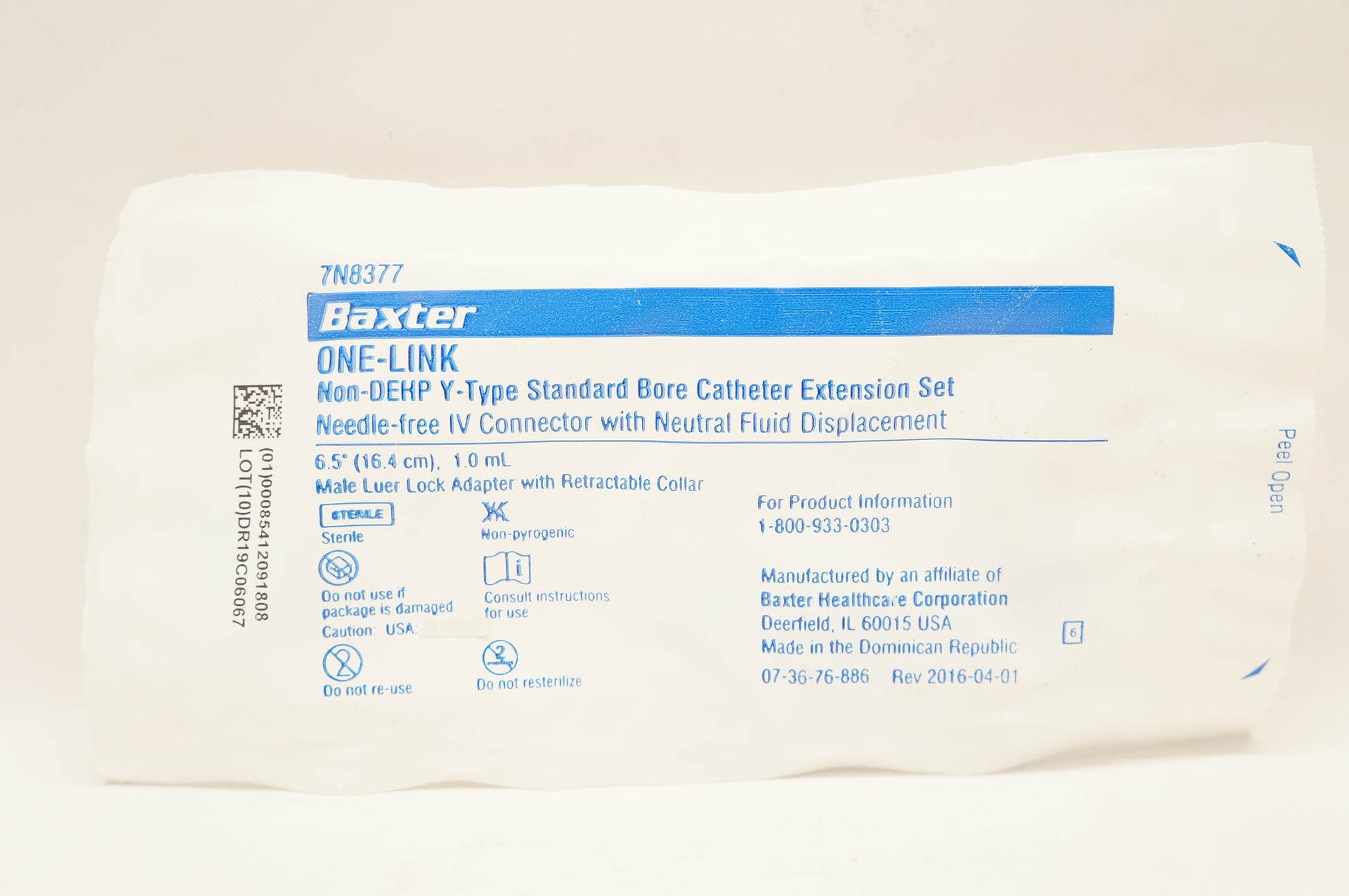 One-Link Catheter Extension Set, Y-Type, Standard Bore, Needle-Free IV Connector with Neutral Fluid Displacement, 1.0 ml, 6.5" Length, Non-Pyrogenic, Non-DEHP, Sterile, 200/cs (Rx) (Continental US Only) (Product Access Restricted. Check with your sales rep to verify eligibility)