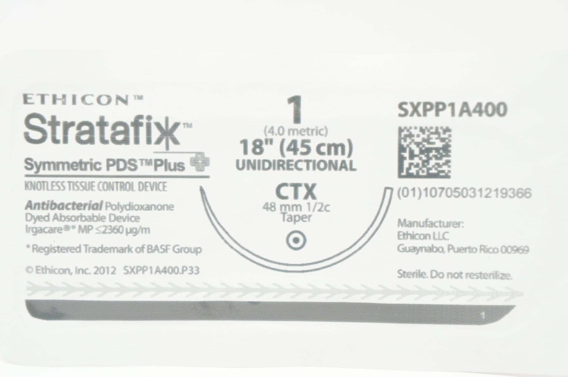 STRATAFIX Symmetric PDS Plus Suture, 1-0, 18", Violet, CTX, 45 cm, 12/bx (Continental US Only)