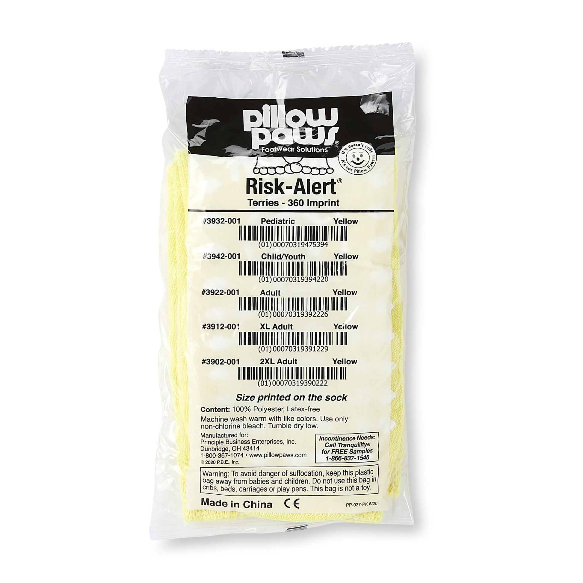 Slipper Socks, Pillow Paws, 360 Imprint Terries-Risk Alert, Yellow,  Adult, 48 pr/cs