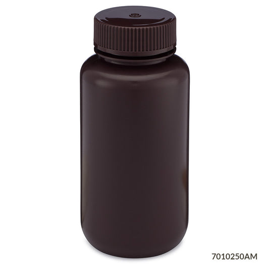 Diamond RealSealBottle, Wide Mouth Round, Amber HDPE with Amber PP Closure, 250mL, 12/bg