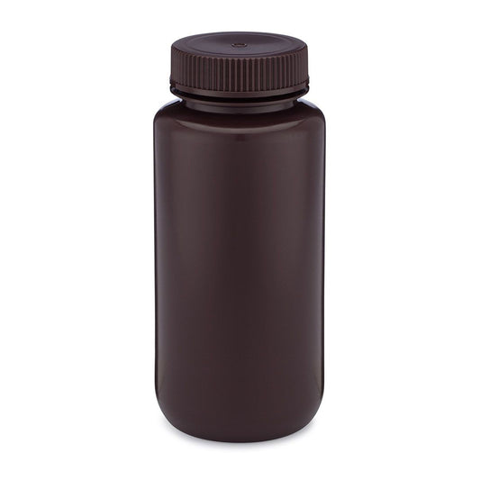 Diamond RealSealBottle, Wide Mouth Round, Amber HDPE with Amber PP Closure, 500mL, 12/bg