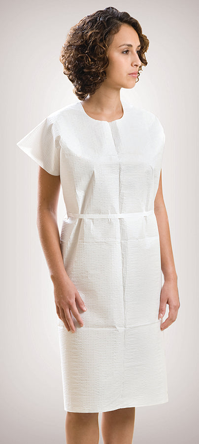 Exam Gown, TPT, 30" x 42", White, 50/cs (110 cs/plt) (220) (Part Number is having a ROLLING TRANSITION from a 3 digit to a 7 digit number - You may receive either part number until transition is completed)