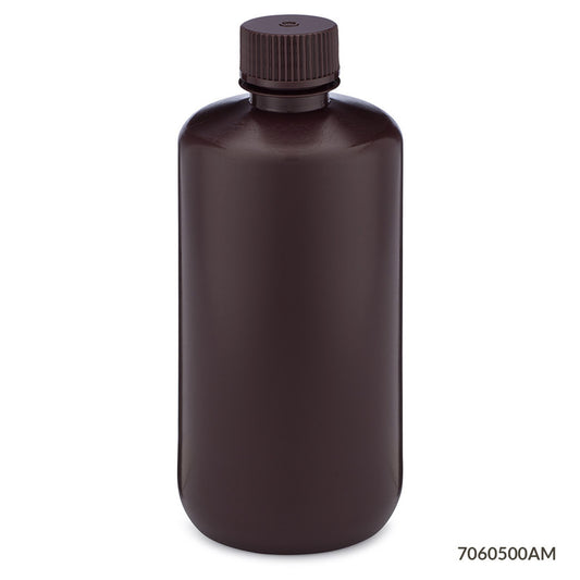 Diamond RealSealBottle, Narrow Mouth Boston Round, Amber HDPE with Amber PP Closure, 500mL, 12/bg