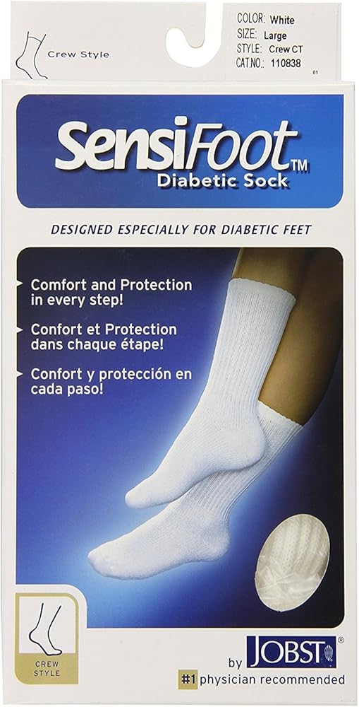 Diabetic Sock, Crew Style, Closed Toe, White, Large (Continental US Only)