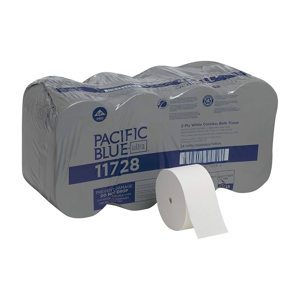 Pacific Blue Ultra Tissues, Coreless, 2-Ply, White, 1700sheets/rl, 24rls/cs