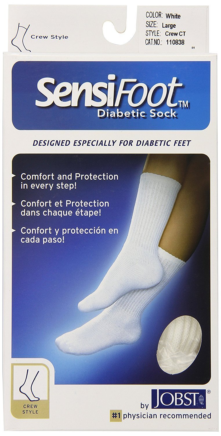 Diabetic Sock, Crew Style, Closed Toe, White, X-Large (Continental US Only)