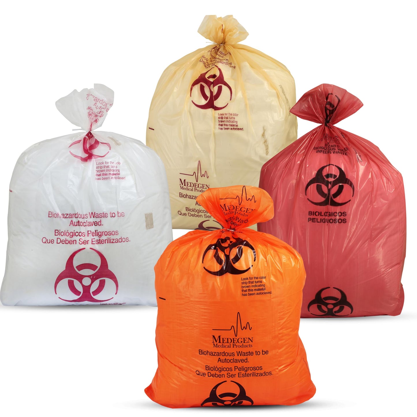 Biohazard Bag, Propylene with Indicator, Red & Black, 19" x 23", 2.0 mil, 7-10 gal, Flat Seal, Coreless Roll, 20/rl, 10 rl/cs