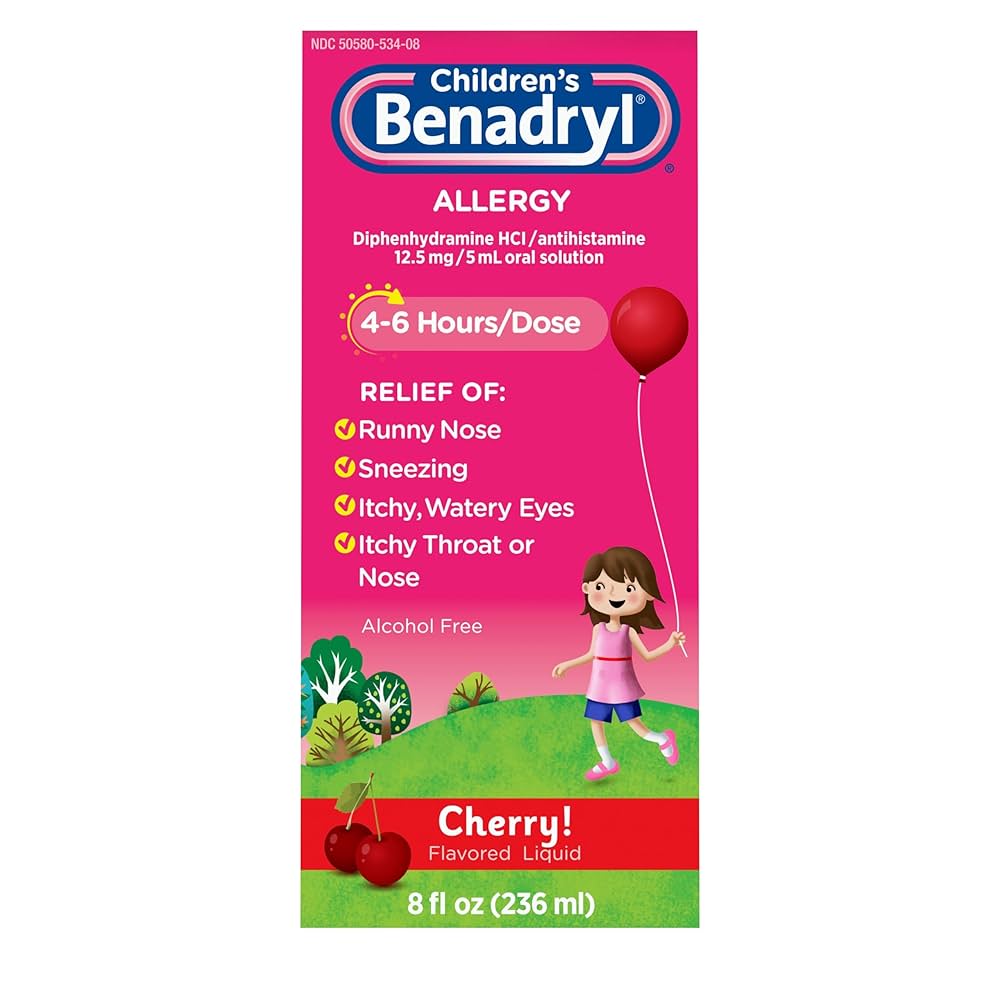 Benadryl Allergy Liquid, Children, Cherry, 8 fl oz, 4/bx, 6 bx/cs (Continental US+HI Only) (Pricing Subject to Change without Prior Notification)