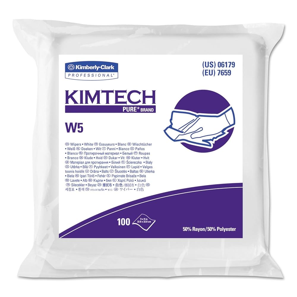 KIMTECH PURE W5 Critical Task Wiper, White, 9" x 9", 100/bg, 5 bg/cs (Products cannot be sold on Amazon.com or any other 3rd party site) (US Only)