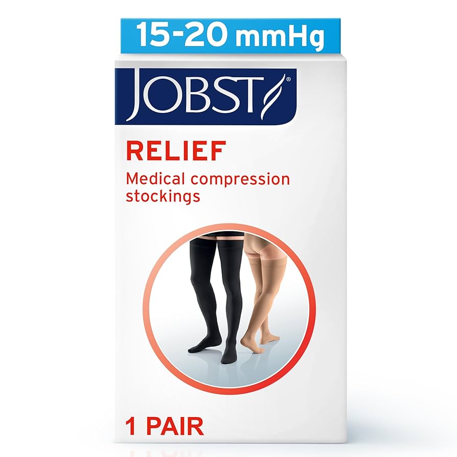 Compression Stockings, Thigh High, Silicone Band, Petite, Medium, Beige, Open Toe (Continental US Only)