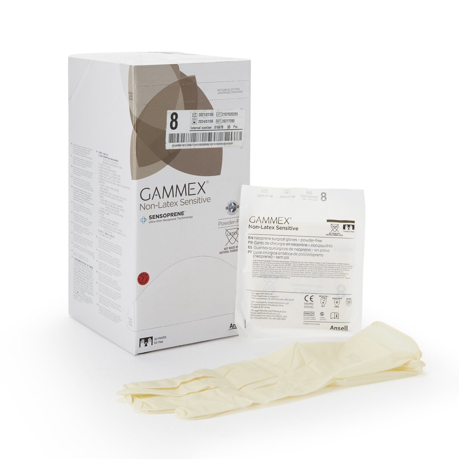 Gammex Sensitive Glove, Neoprene, Size 8.0, Non-Latex, 50 pr/bx, 4 bx/cs (US Only) (For Sale to Authorized NovaPlus Customers Only)