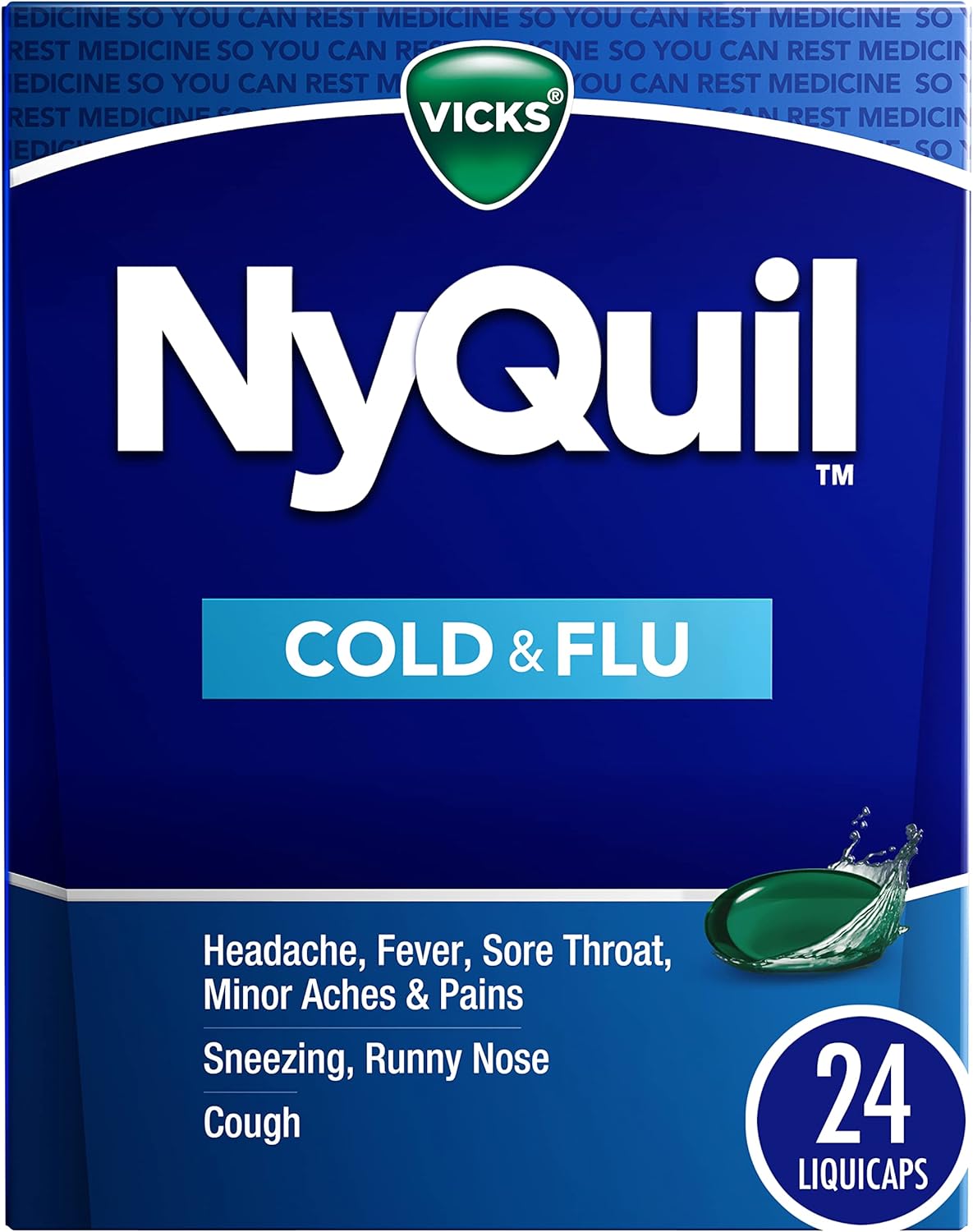 Vicks NyQuil Liquid, Multi-Symptom Respiratory, 24/pk, 24pk/cs (Item on Manufacturer Backorder)