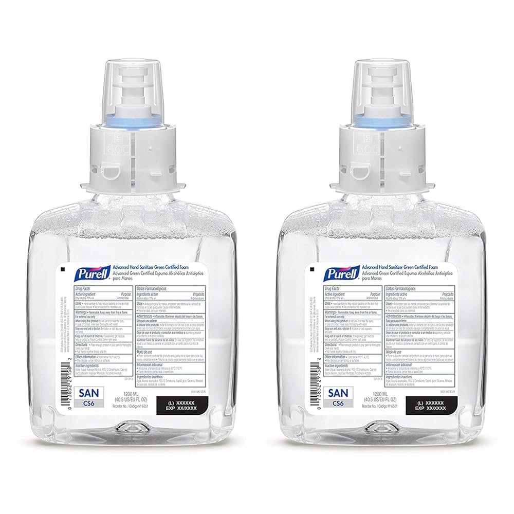 Advanced Hand Sanitizer, Foam, 1200ml, CS6, Clear, Fragrance-Free, 2/cs