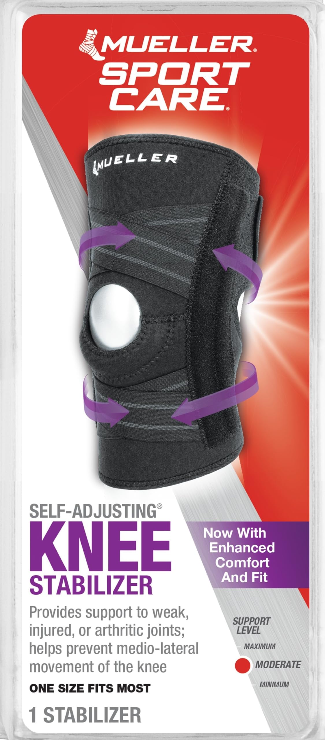 Self Adjusting Knee Stabilizer, Black, One Size Fits Most