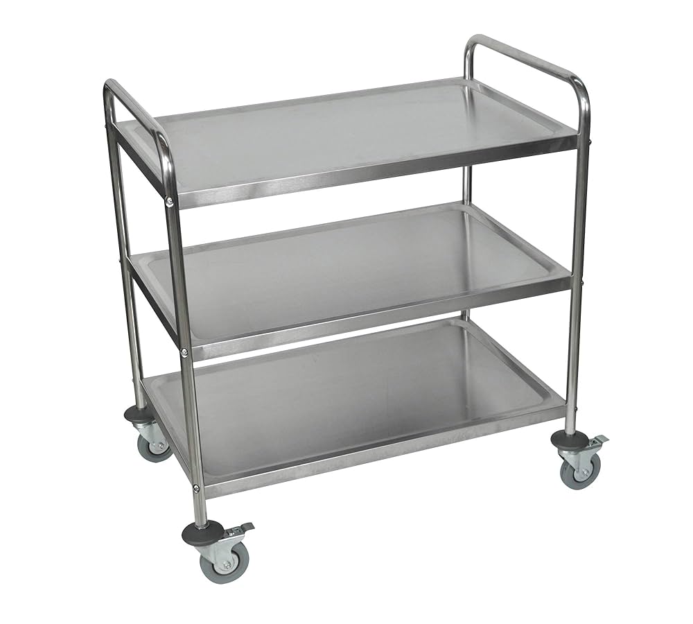 Cart, Stainless Steel, Three Shelves, 33.5"W x 21"D x 37"H, Weight Capacity 200 lbs., Assembly Required
