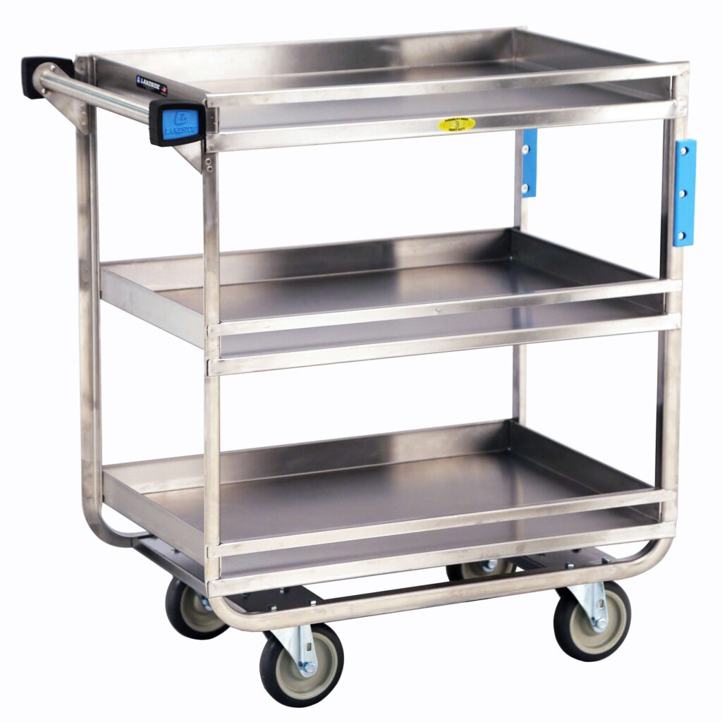 Cart, 19 3/8"W x 32 5/8"L x 34_"H, 700 lb Capacity, 3 Shelves, 5" Swivel Casters, 18" x 27" Shelf, 9" Clearance