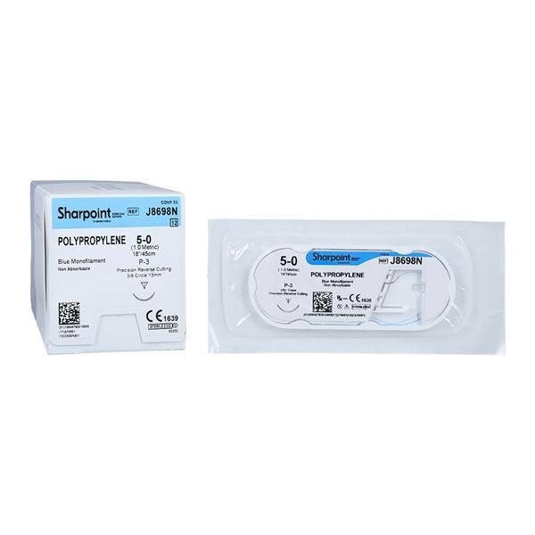 Polypropylene Suture, Monofilament, Reverse Cutting, Size 5-0, 18"/45cm, 13mm, 3/8 Circle, 12/bx