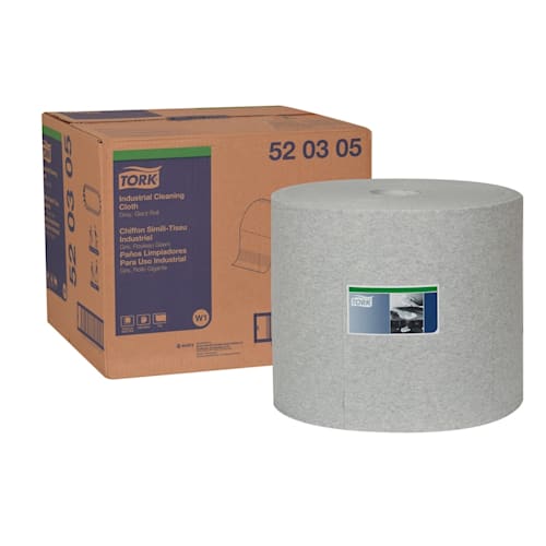 Industrial Cleaning Cloth, Grey, 1-Ply, Spunlace, W1, 1163.75ft, 12.6" x 13.3", 1050 sht/rl, 1 rl/cs (42 cs/plt)