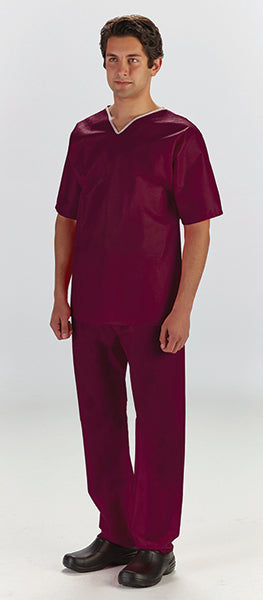 Scrub Pants, X-Large, Elastic Waist, Nonwoven, Maroon, 30/cs