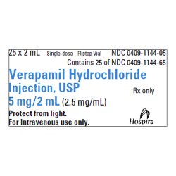 Verapamil Hydrochloride Injection, USP, 2.5 mg/ml, 2 ml Vial, Single Dose, Glass Fliptop Vial, 25/bx (Rx) (Item is Non-Returnable) (We must have your Wholesale Drug License on File before shipping this product) (US Only, Excluding IN and ND)