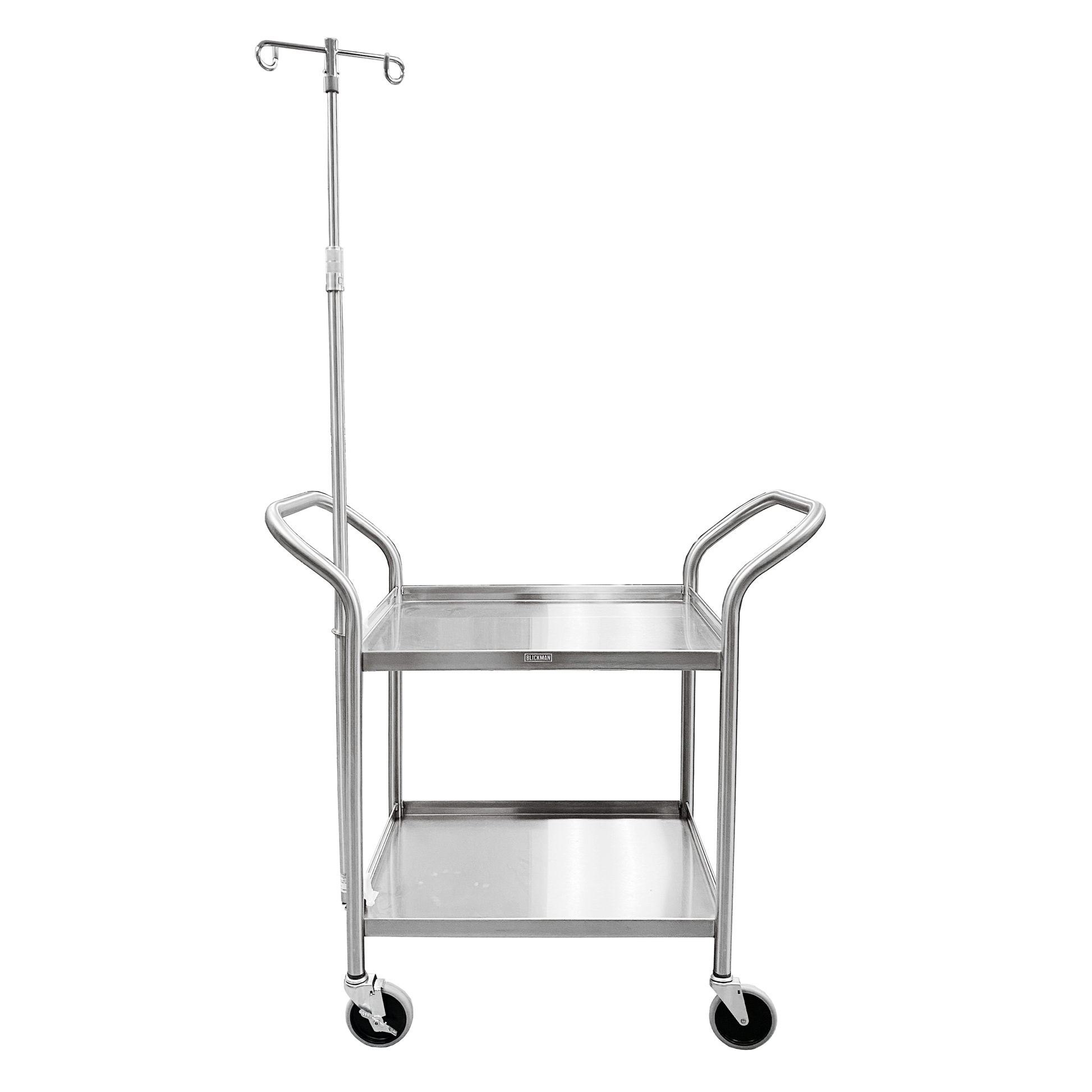 Utility Cart, Heavy Duty, 37 1/2"W x 35 11/16"H x 19 1/4"D, (2) Shelves, 3-sided Lip, 5" Casters, (2) with Brake, 2 Hook IV Pole (DROP SHIP ONLY)