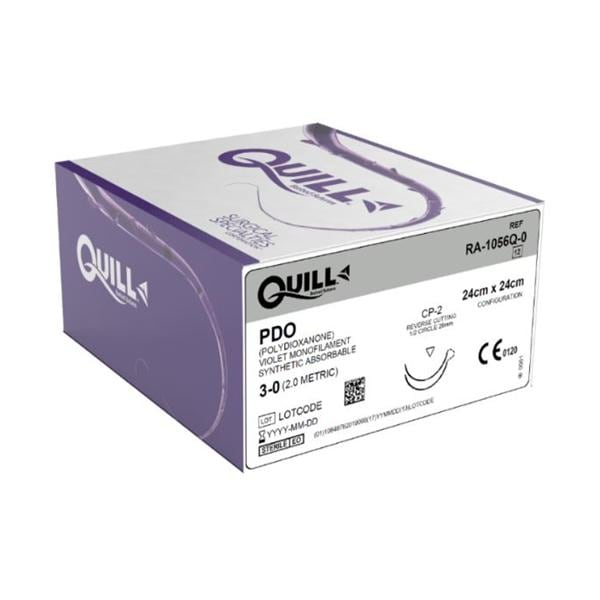 PDO Suture, Diamond Point, Size 2-0, 24cm x 24cm, 26mm, 1/2 Circle, 12/bx