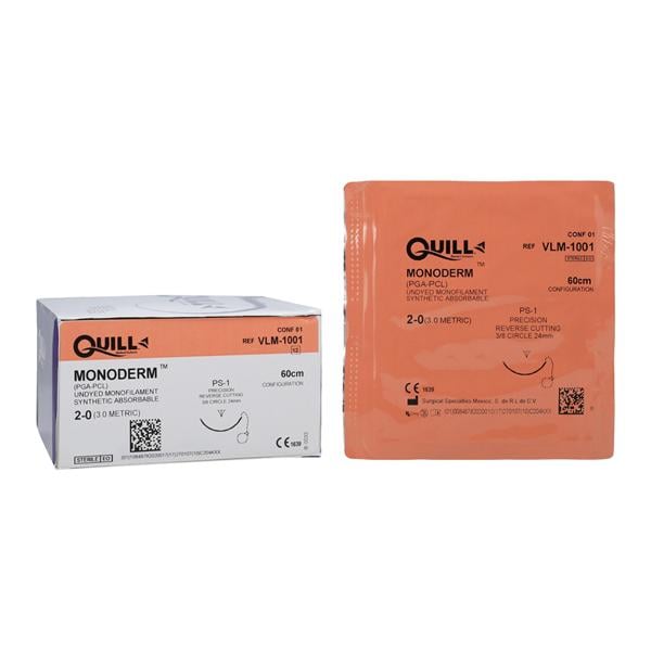 Monoderm Suture, Reverse Cutting, Unidirectional, Size 2-0, 60cm, 24mm, 3/8 Circle, 12/bx