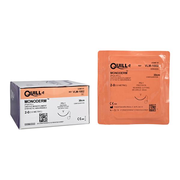 Monoderm Suture, Reverse Cutting, Unidirectional, Size 2-0, 30cm, 24mm, 3/8 Circle, 12/bx
