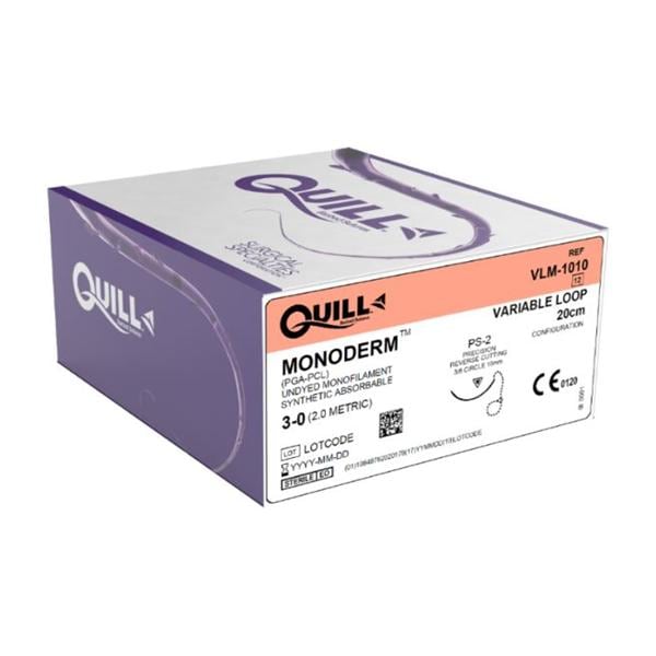 Monoderm Suture, Reverse Cutting, Unidirectional, Size 3-0, 20cm, 19mm, 3/8 Circle, 12/bx