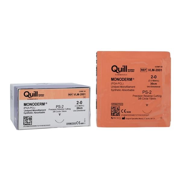 Monoderm Suture, Reverse Cutting, Unidirectional, Size 2-0, 30cm, 19mm, 3/8 Circle, 12/bx