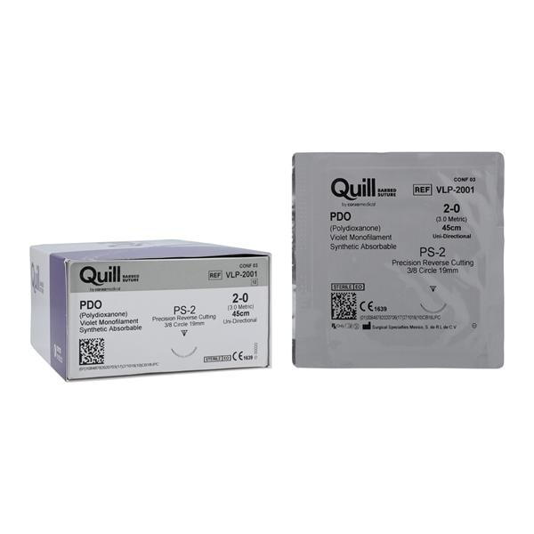PDO Suture, Reverse Cutting, Unidirectional, Size 2-0, 45cm, 19mm, 3/8 Circle, 12/bx