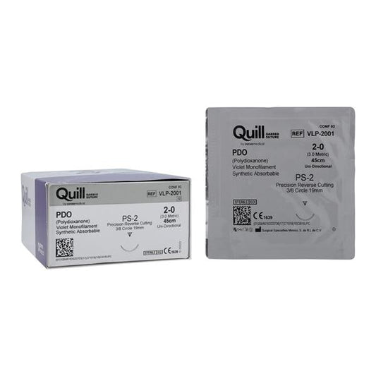 PDO Suture, Reverse Cutting, Unidirectional, Size 2-0, 45cm, 19mm, 3/8 Circle, 12/bx