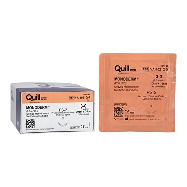 Monoderm Suture, Diamond Point, Size 3-0, 30cm x 30cm, 18mm, 3/8 Circle, 12/bx