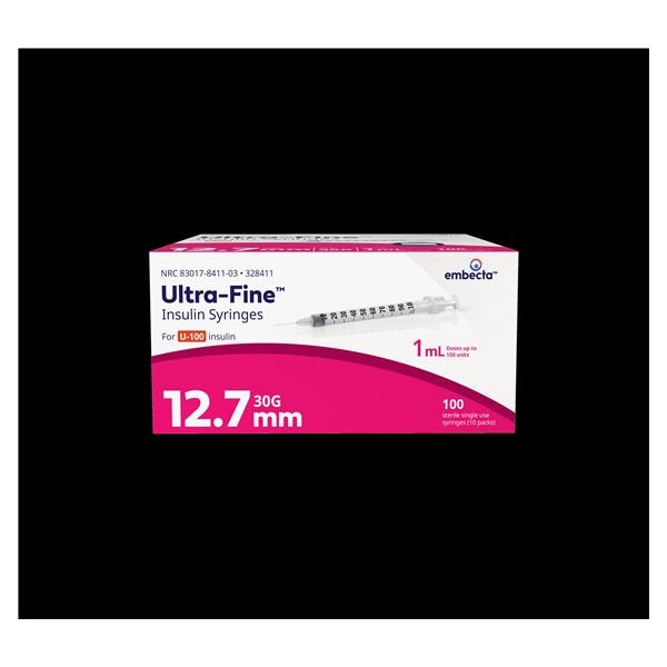 Insulin Syringe, 1cc, Ultra-Fine 30G x _" Needle, 100/bx, 5 bx/cs (Continental US Only) (Drop Ship Requires Pre-Approval)