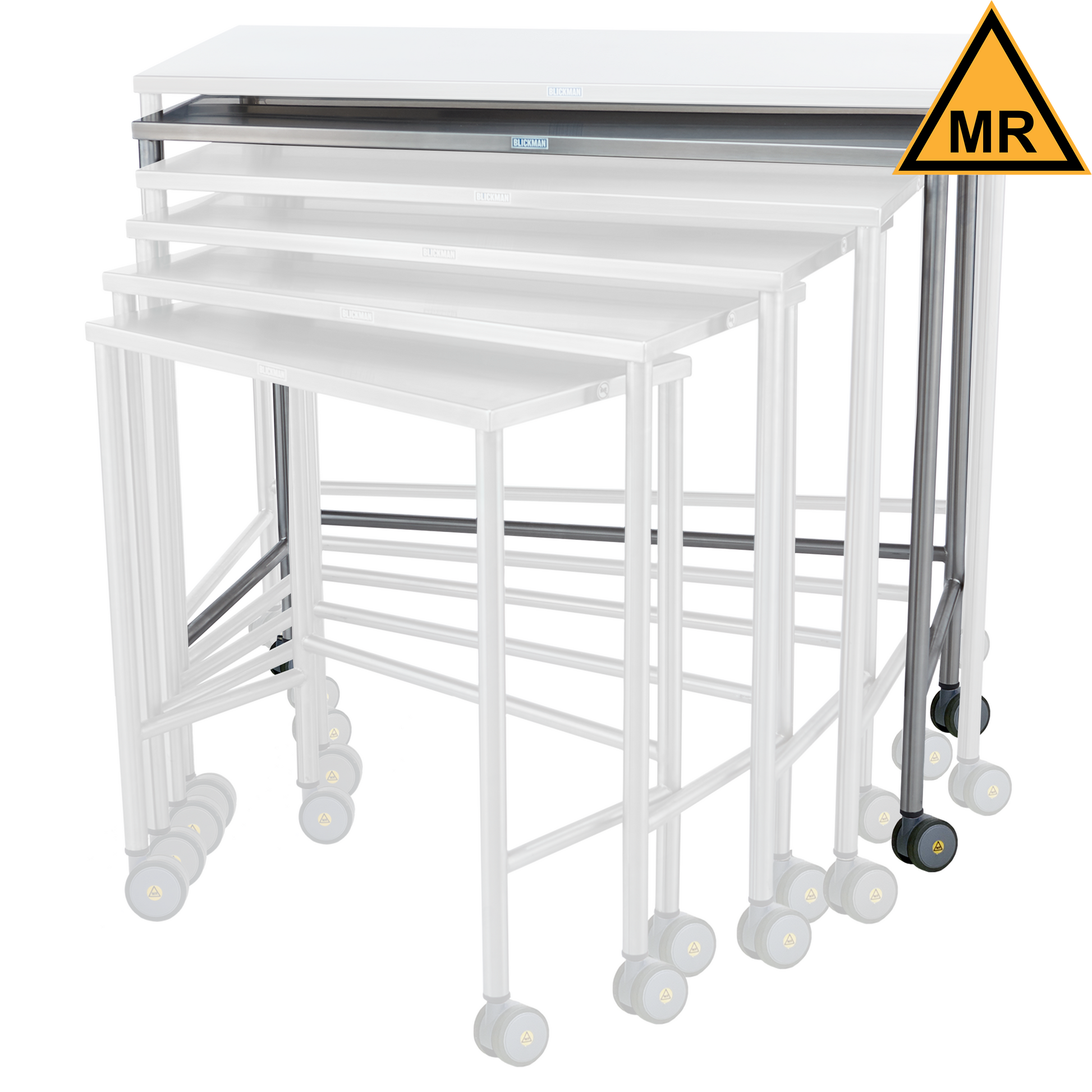 Nested Instrument Table, 44"W x 22"H x 40"D, On Casters, MRI Safe (DROP SHIP ONLY)