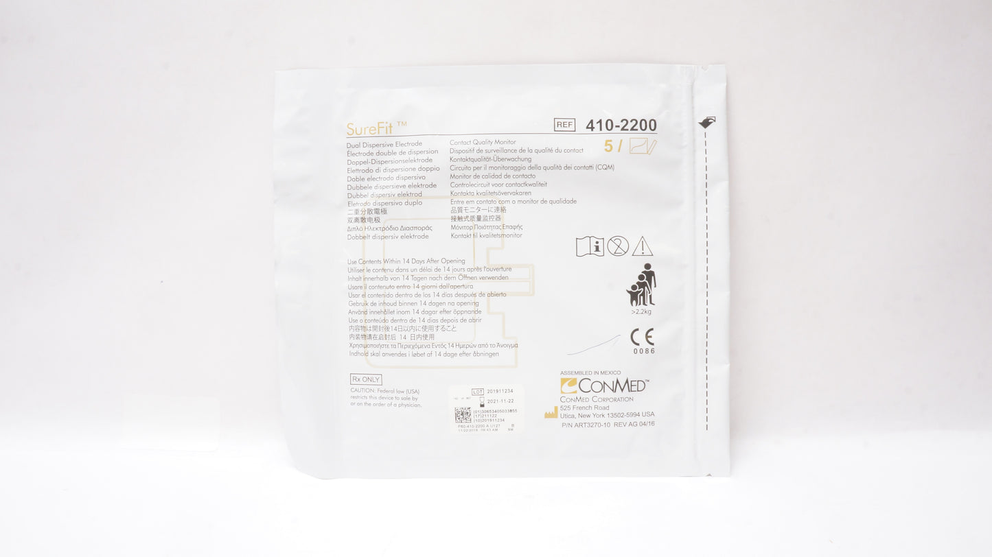 Electrodes, Dual Dispersive, for Patients Greater than 4.4lbs, Single Use, without Cable, Resealable 5pk pouch (use reusable cable  # T229), 100/cs