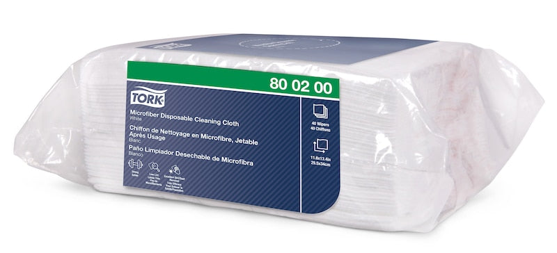 Microfiber Cleaning Cloth, Disposable, 11.6" x 13.4", White with Blue Print, 40/pk, 8 pk/cs