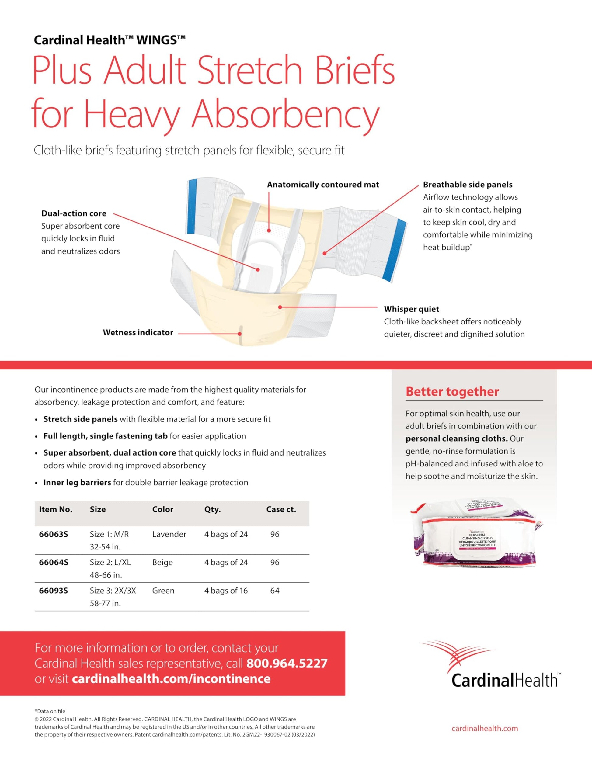 Adult Stretch Briefs, WINGS Plus, Heavey Absorbency, Size 2 (L/XL), 24/bg, 4 bg/cs (Continental US Only) (To Be DISCONTINUED)