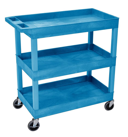 Tub Cart, Three Shelves (2.5" Deep each), Blue, 32"W x 18"D, with (4) 5" Heavy Duty Casters (2 with Locking Brakes), Maximum Weight Capacity 500lbs (DROP SHIP ONLY)