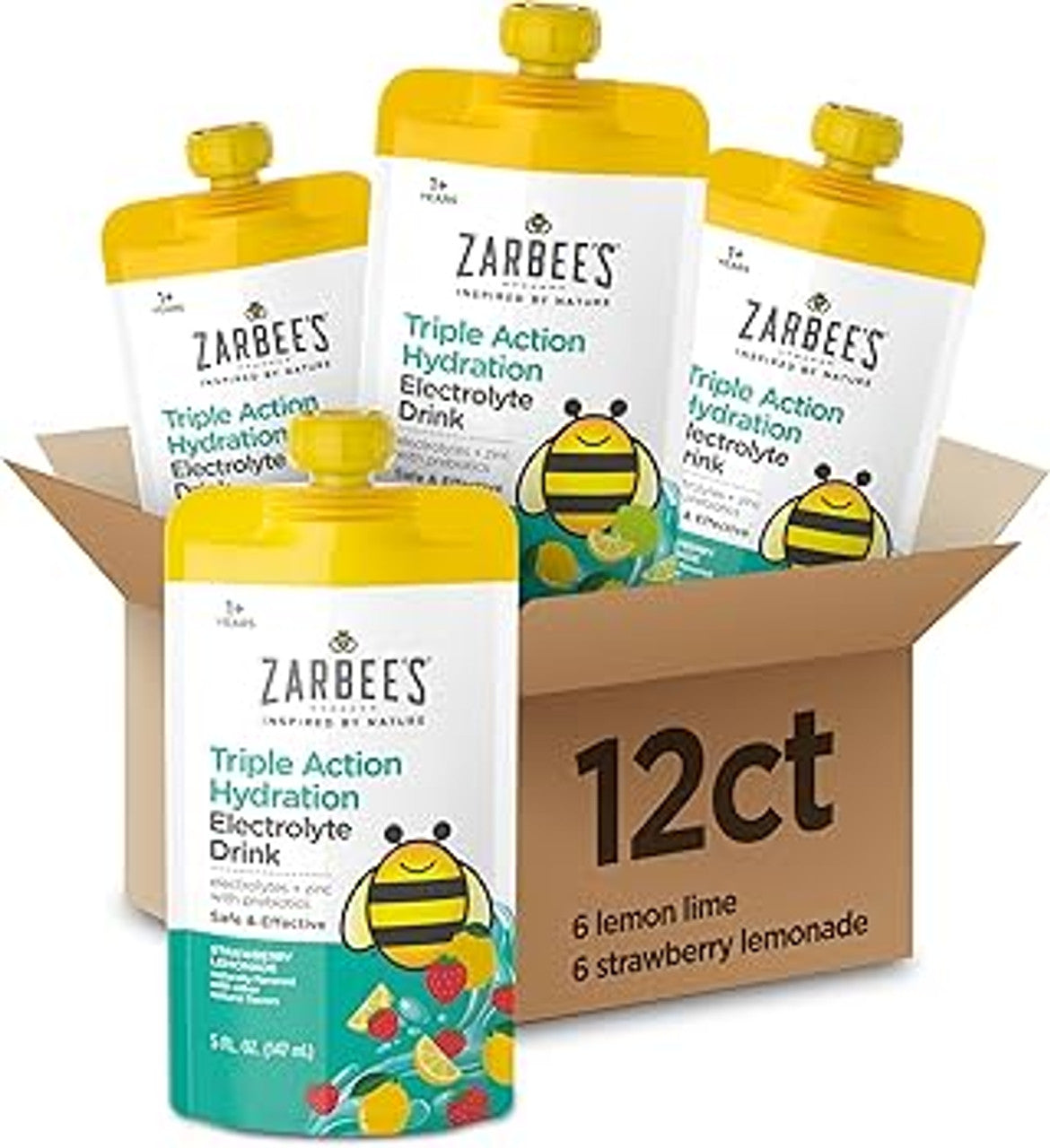 Zarbee's Triple Action Hydration Pouch, Lemon Lime, 3 ct, 3/pk, 4 pk/cs (Continental US+HI Only) (Pricing Subject to Change without Prior Notification)