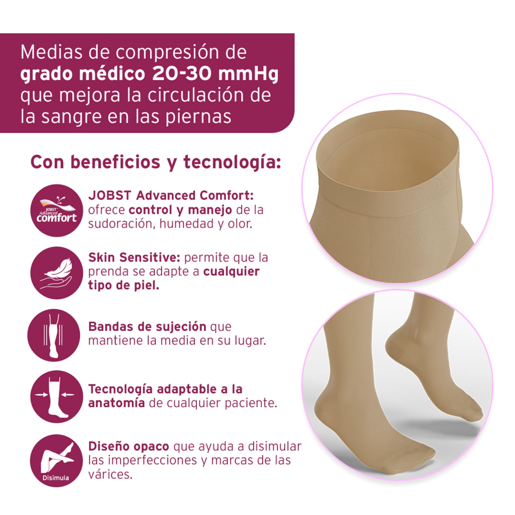 Compression Hose, Waist High, 20-30 mmHG, Closed Toe, Natural, Small (Continental US Only)