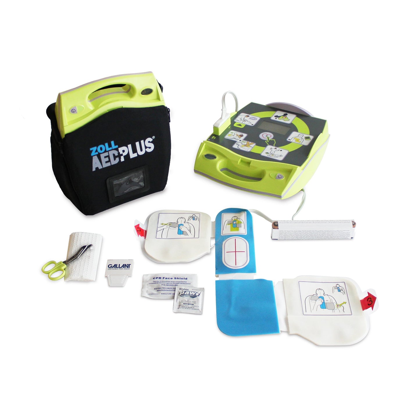 AED Plus, PS Series, ECG ON, w/ PA CVR, LCD, No Voice Recording, PlusRX, DMST